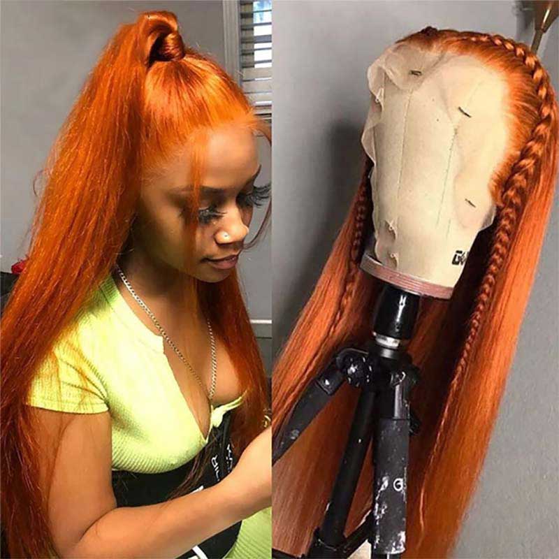 Ulike Ginger Orange Straight 360 Transparent Lace Frontal Wig Human Hair Wigs With Pre Plucked