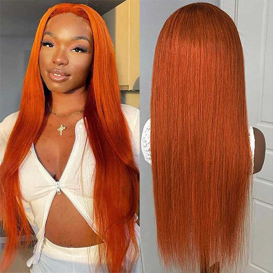 Ulike Ginger Orange Straight 360 Transparent Lace Frontal Wig Human Hair Wigs With Pre Plucked