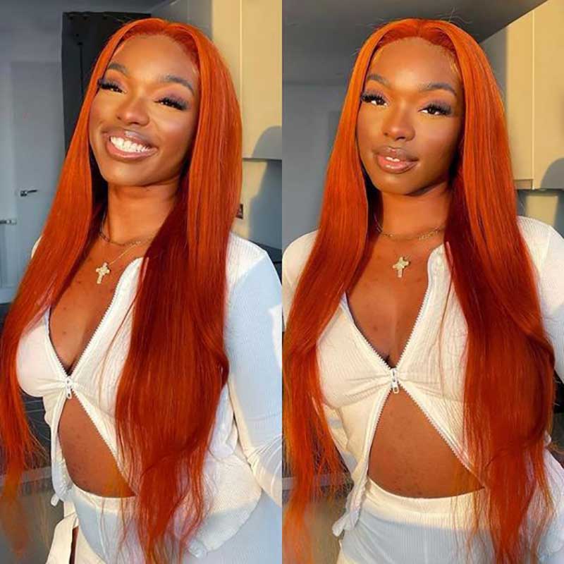 Ulike Ginger Orange Straight 360 Transparent Lace Frontal Wig Human Hair Wigs With Pre Plucked