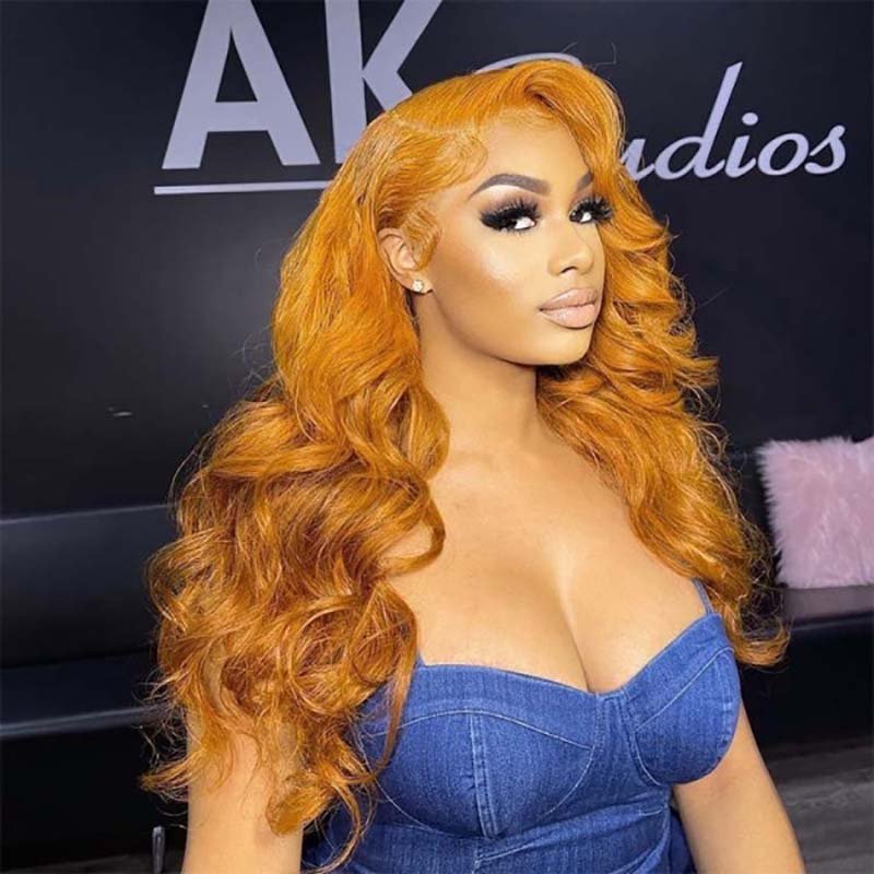 Ulike Ginger Yellow Color Body Wave 360 Transparent Lace Wigs Pre Plucked Hairline