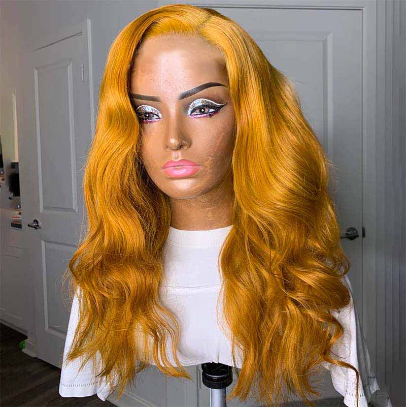 Ulike Ginger Yellow Color Body Wave 360 Transparent Lace Wigs Pre Plucked Hairline