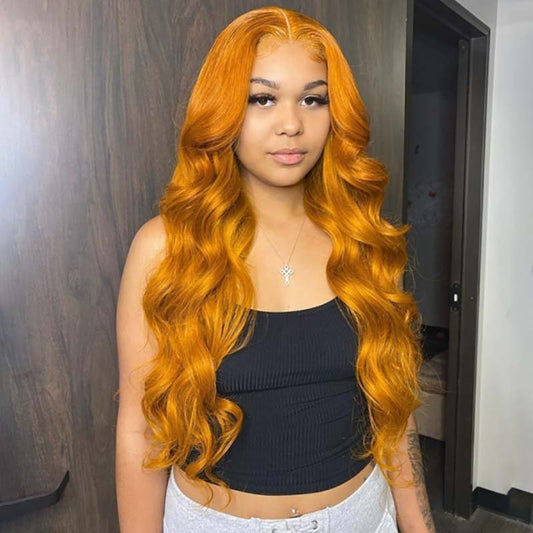 Ulike Ginger Yellow Color Body Wave 360 Transparent Lace Wigs Pre Plucked Hairline