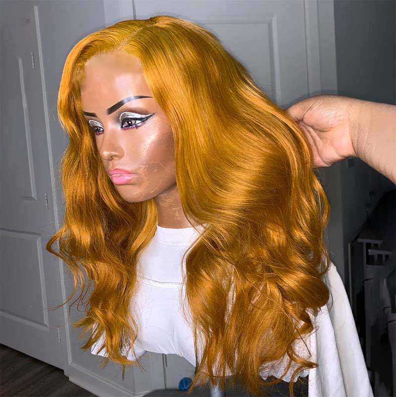 Ulike Ginger Yellow Color Body Wave 360 Transparent Lace Wigs Pre Plucked Hairline