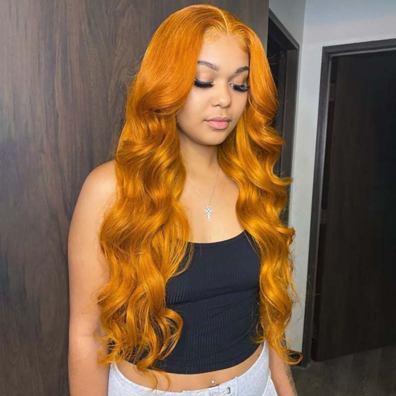 Ulike Ginger Yellow Color Body Wave 360 Transparent Lace Wigs Pre Plucked Hairline