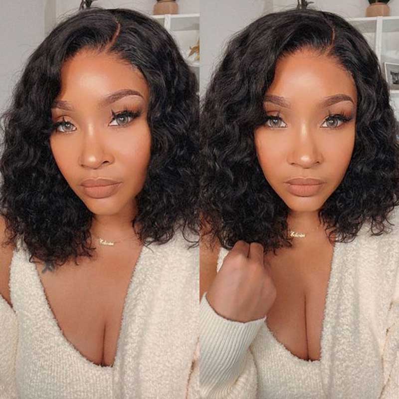 ulike Glueless Pre Cut 4x4 Lace Closure Bob Wigs Human Hair Water Wave Wear Go Wigs