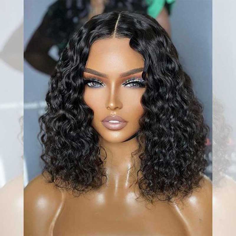 ulike Glueless Pre Cut 4x4 Lace Closure Bob Wigs Human Hair Water Wave Wear Go Wigs