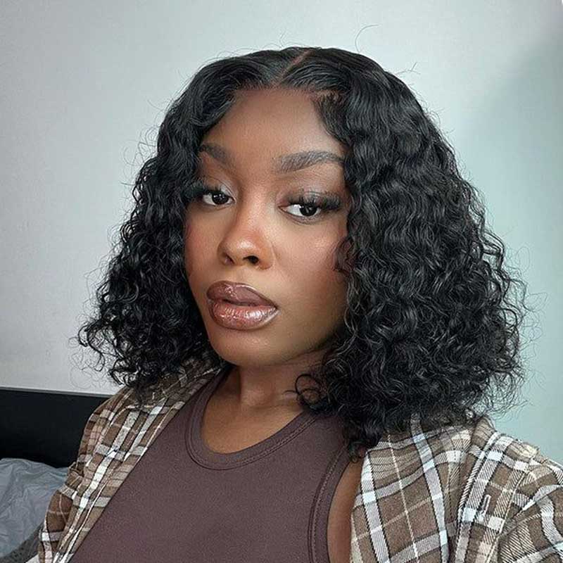 ulike Glueless Pre Cut 4x4 Lace Closure Bob Wigs Human Hair Water Wave Wear Go Wigs