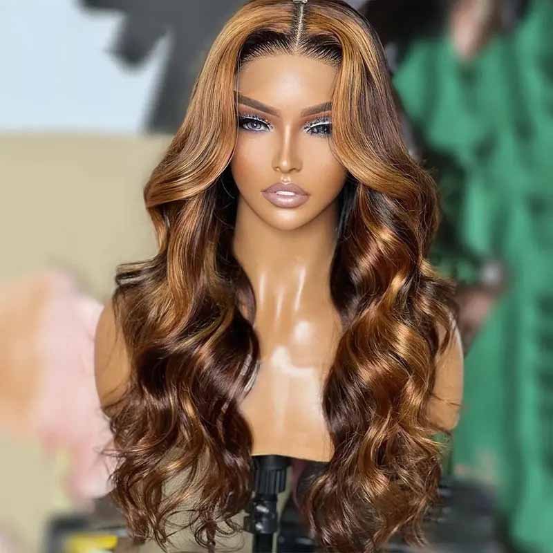 Ulike Glueless Pre Cut 5X5 Closure Wigs Body Wave Honey Blonde Highlight Lace Wigs 180% Density