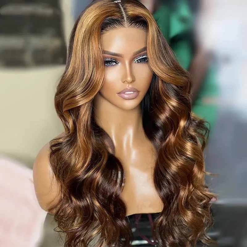 Ulike Glueless Pre Cut 5X5 Closure Wigs Body Wave Honey Blonde Highlight Lace Wigs 180% Density