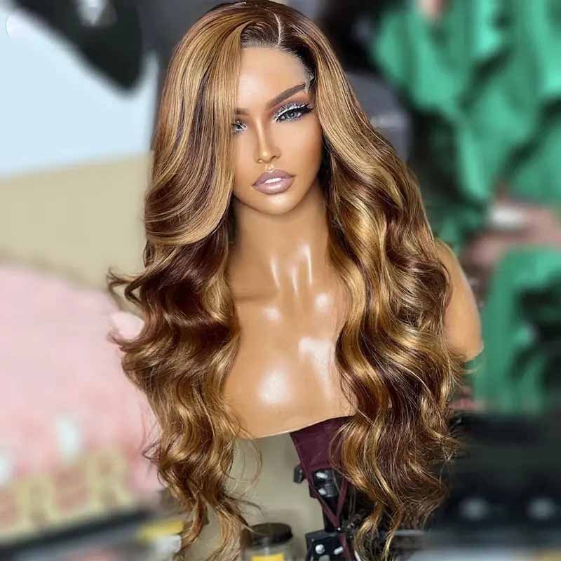 Ulike Glueless Pre Cut 5X5 Closure Wigs Body Wave Honey Blonde Highlight Lace Wigs 180% Density