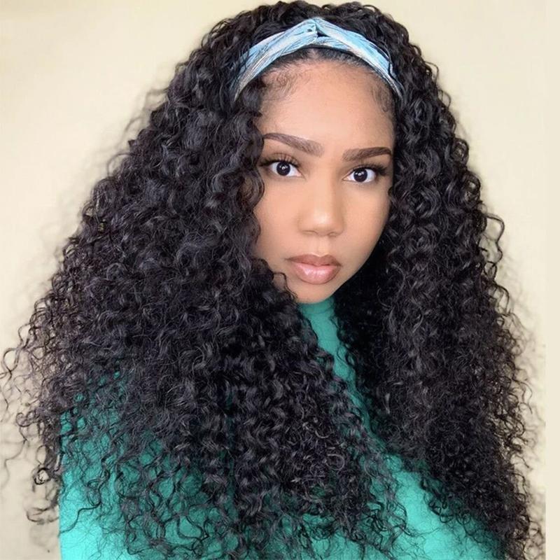 Ulike Hair 100% Human Hair Headband Scarf Wig Deep Wave Human Hair Wig No plucking wigs for Women No Glue No Sew In