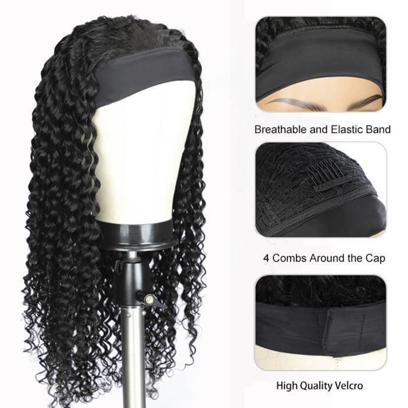 Ulike Hair 100% Human Hair Headband Scarf Wig Deep Wave Human Hair Wig No plucking wigs for Women No Glue No Sew In