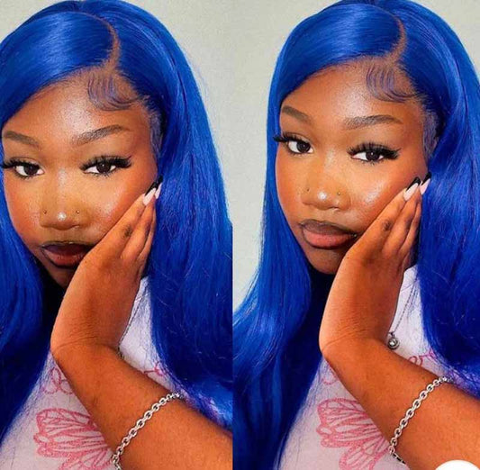 Ulike Hair Blue Wig Lace Front Straight Human Hair 13x4 Transparent Lace Wigs