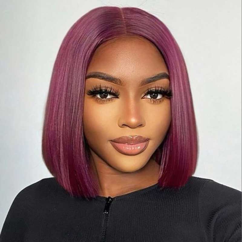 Ulike Hair Burgundy 99J Short Bob Wigs Silk Straight 4x4 13x4 Lace Closure Wigs For Women