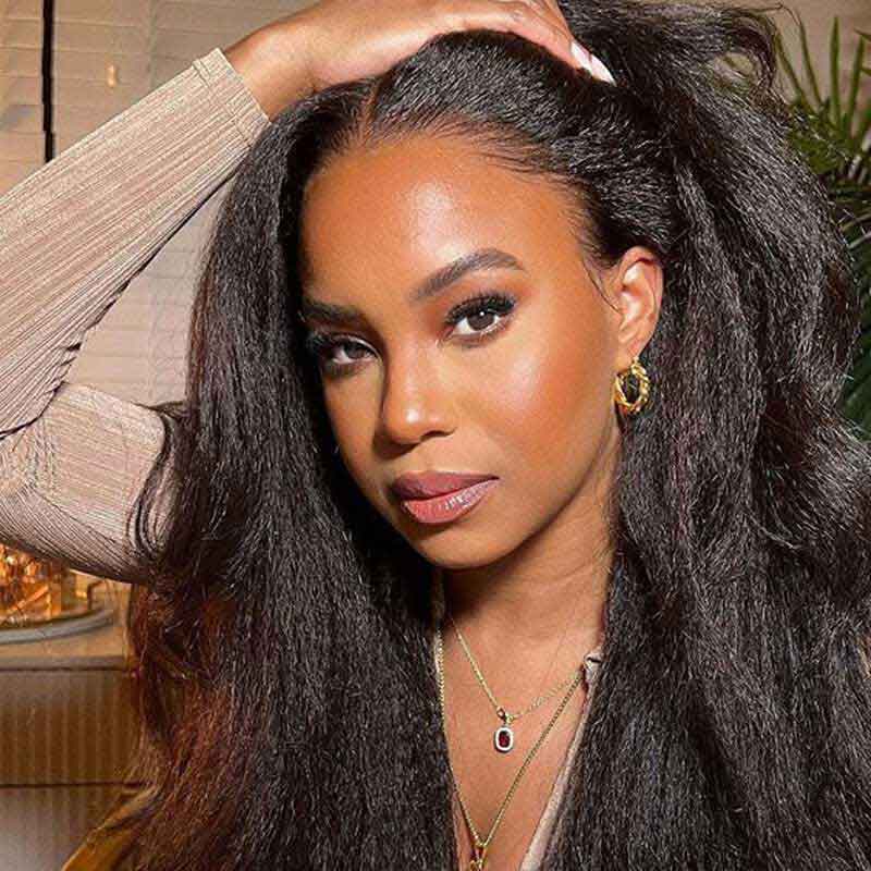 Ulike Hair Kinky Straight 13x4 Lace Front Wigs Human Hair Pre Plucked 180% Density