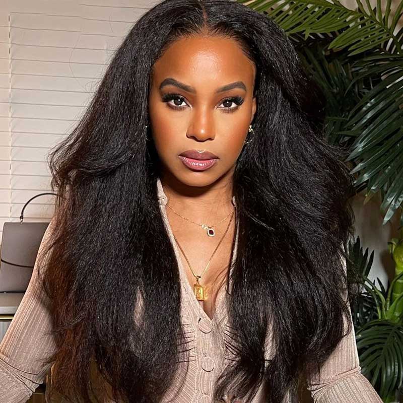 Ulike Hair Kinky Straight 13x4 Lace Front Wigs Human Hair Pre Plucked 180% Density