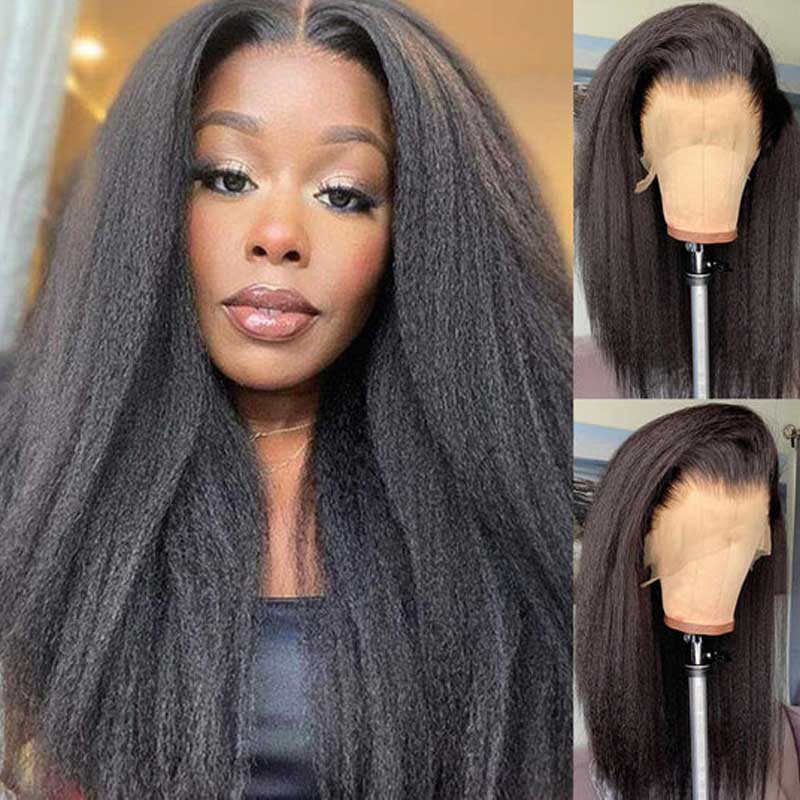 Ulike Hair Kinky Straight 13x4 Lace Front Wigs Human Hair Pre Plucked 180% Density