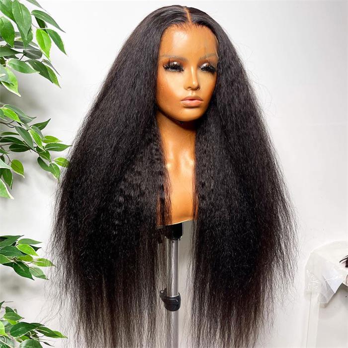 Ulike Hair Kinky Straight 13x4 Lace Front Wigs Human Hair Pre Plucked 180% Density