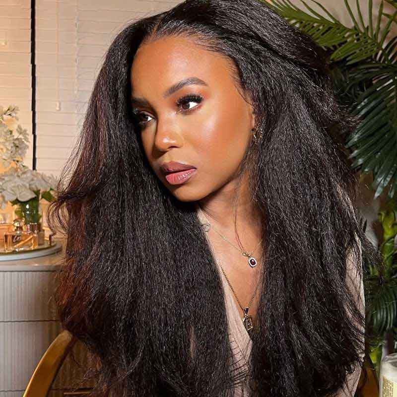 Ulike Hair Kinky Straight 13x4 Lace Front Wigs Human Hair Pre Plucked 180% Density