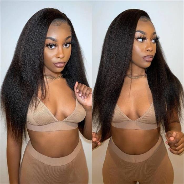 Ulike Hair Kinky Straight 13x4 Lace Front Wigs Human Hair Pre Plucked 180% Density