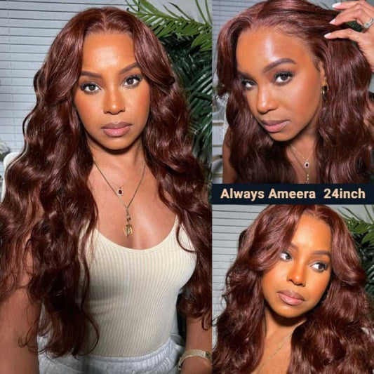 Ulike Hair Reddish Brown 13x4 Transparent Lace Front Wigs Body Wave Wigs Human Hair 200% Density