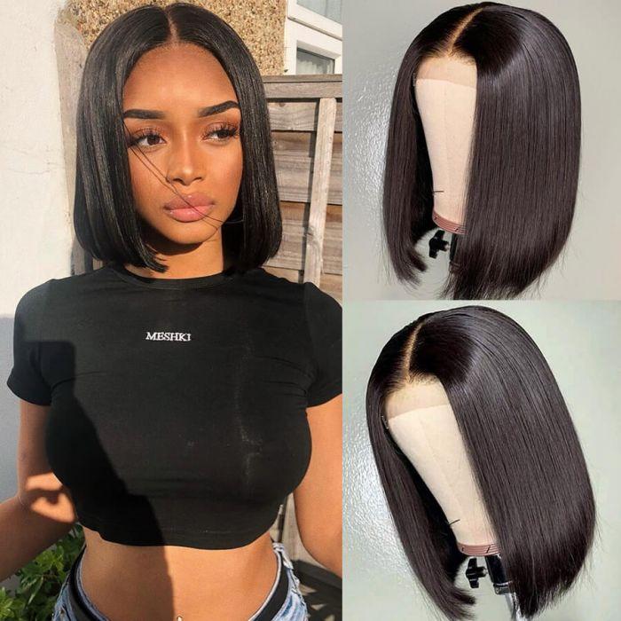 Ulike Hair Short Straight BOB Wigs 4X4 Lace Closure Wig 200% Density