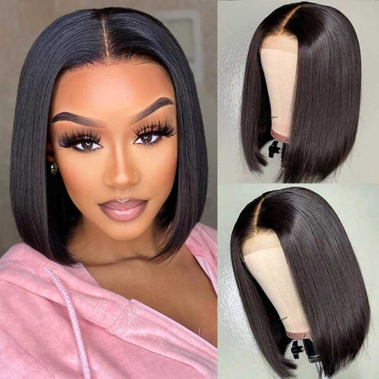 Ulike Hair Short Straight BOB Wigs 4X4 Lace Closure Wig 200% Density