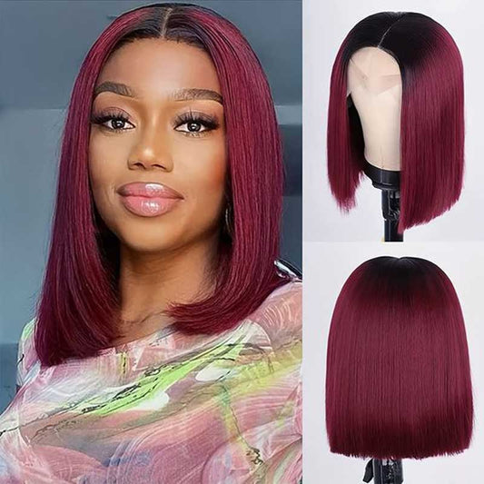 Ulike Hair Wig 1B/99J Short Bob Wigs Straight Lace Front Human Hair Wigs