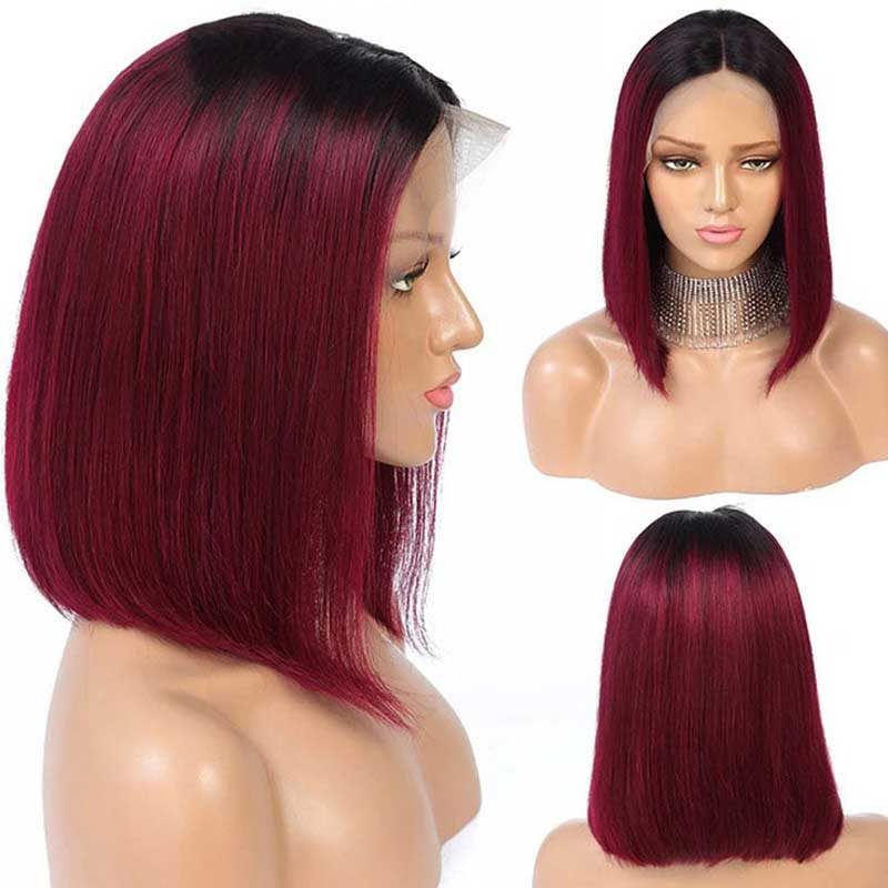 Ulike Hair Wig 1B/99J Short Bob Wigs Straight Lace Front Human Hair Wigs