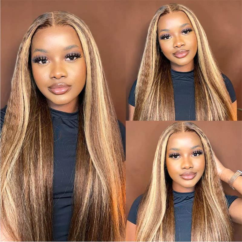 Ulike Highlight 13*4 Lace Front Wigs TL412 Honey Blonde Kinky Straight Human Hair Lace Wigs