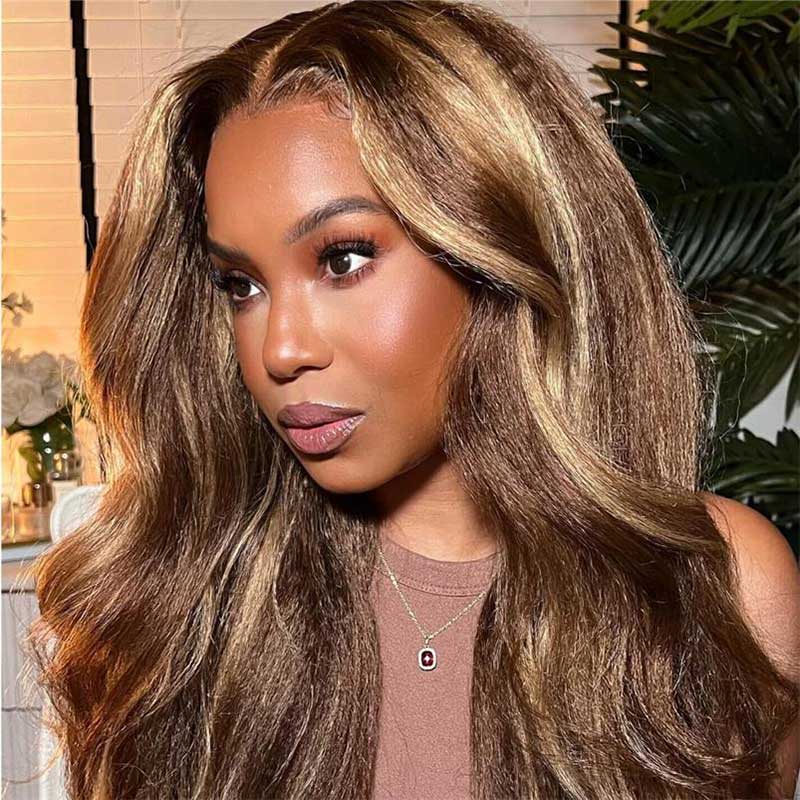 Ulike Highlight 13*4 Lace Front Wigs TL412 Honey Blonde Kinky Straight Human Hair Lace Wigs