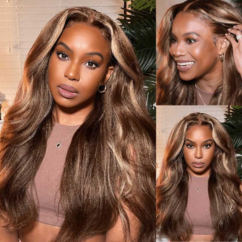 Ulike Highlight 13*4 Lace Front Wigs TL412 Honey Blonde Kinky Straight Human Hair Lace Wigs