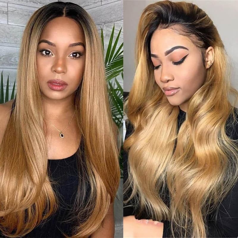 Ulike Honey Blonde 1B/27 Ombre Colored Hair Wigs Straight And Body Wave 13×4 Lace Front Wigs New Style 180% Density