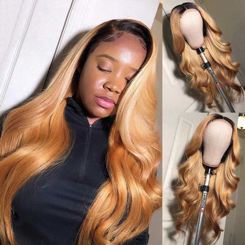 Ulike Honey Blonde 1B/27 Ombre Colored Hair Wigs Straight And Body Wave 13×4 Lace Front Wigs New Style 180% Density
