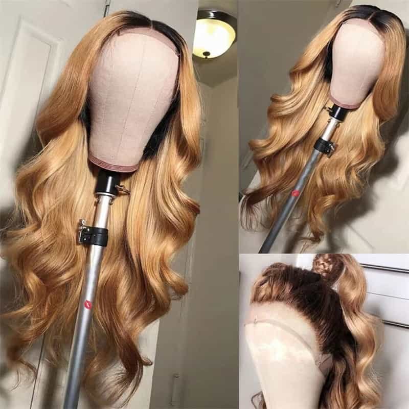 Ulike Honey Blonde 1B/27 Ombre Colored Hair Wigs Straight And Body Wave 13×4 Lace Front Wigs New Style 180% Density