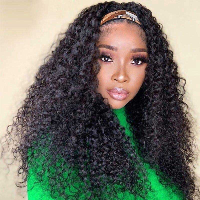 Ulike Human Hair Wigs Jerry Curly Headband Wigs Affordable Wigs Scarf Wig Glueless 14-24 inch For Black Women