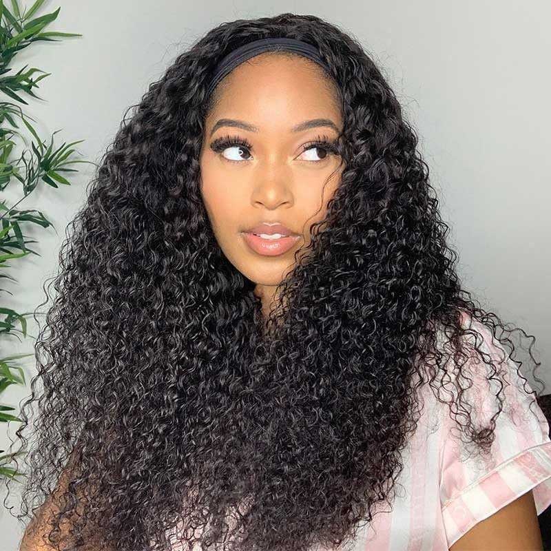 Ulike Human Hair Wigs Jerry Curly Headband Wigs Affordable Wigs Scarf Wig Glueless 14-24 inch For Black Women