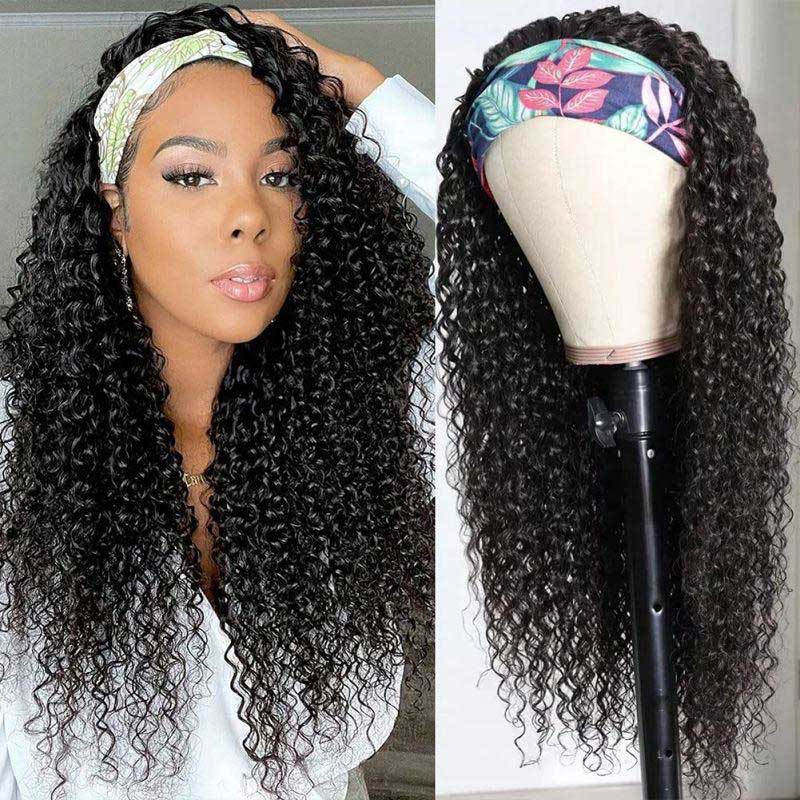 Ulike Human Hair Wigs Jerry Curly Headband Wigs Affordable Wigs Scarf Wig Glueless 14-24 inch For Black Women