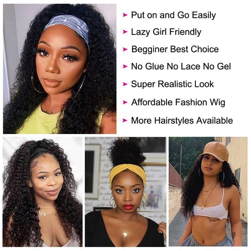 Ulike Human Hair Wigs Jerry Curly Headband Wigs Affordable Wigs Scarf Wig Glueless 14-24 inch For Black Women