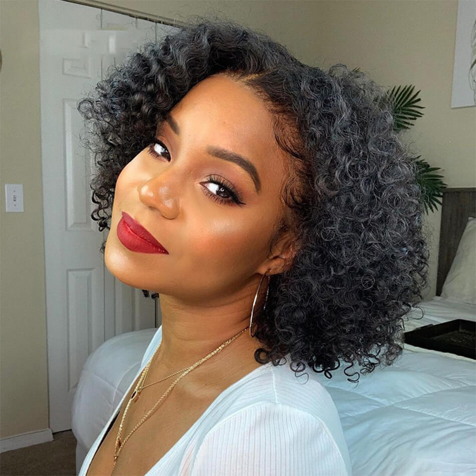 Ulike Kinky Curly Human Hair Bob Wigs Pre-Plucked 13x4 Lace Front Wigs Favorable Price