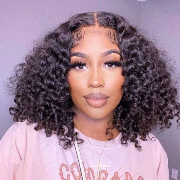 Ulike Kinky Curly Human Hair Bob Wigs Pre-Plucked 13x4 Lace Front Wigs Favorable Price