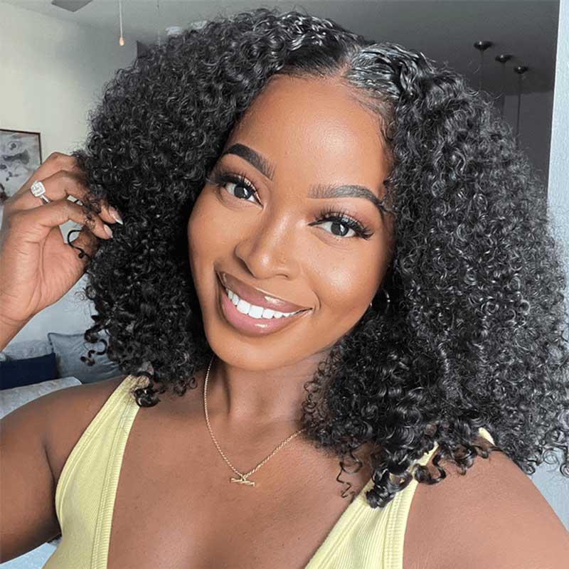 Ulike Kinky Curly Human Hair Bob Wigs Pre-Plucked 13x4 Lace Front Wigs Favorable Price