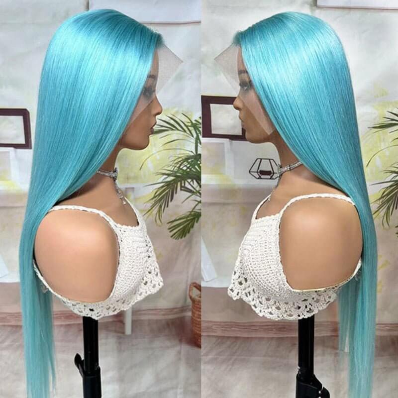 Ulike Lake Blue Bright Color Straight And Body Wave 13×4 Lace Front Wigs For Bold Look