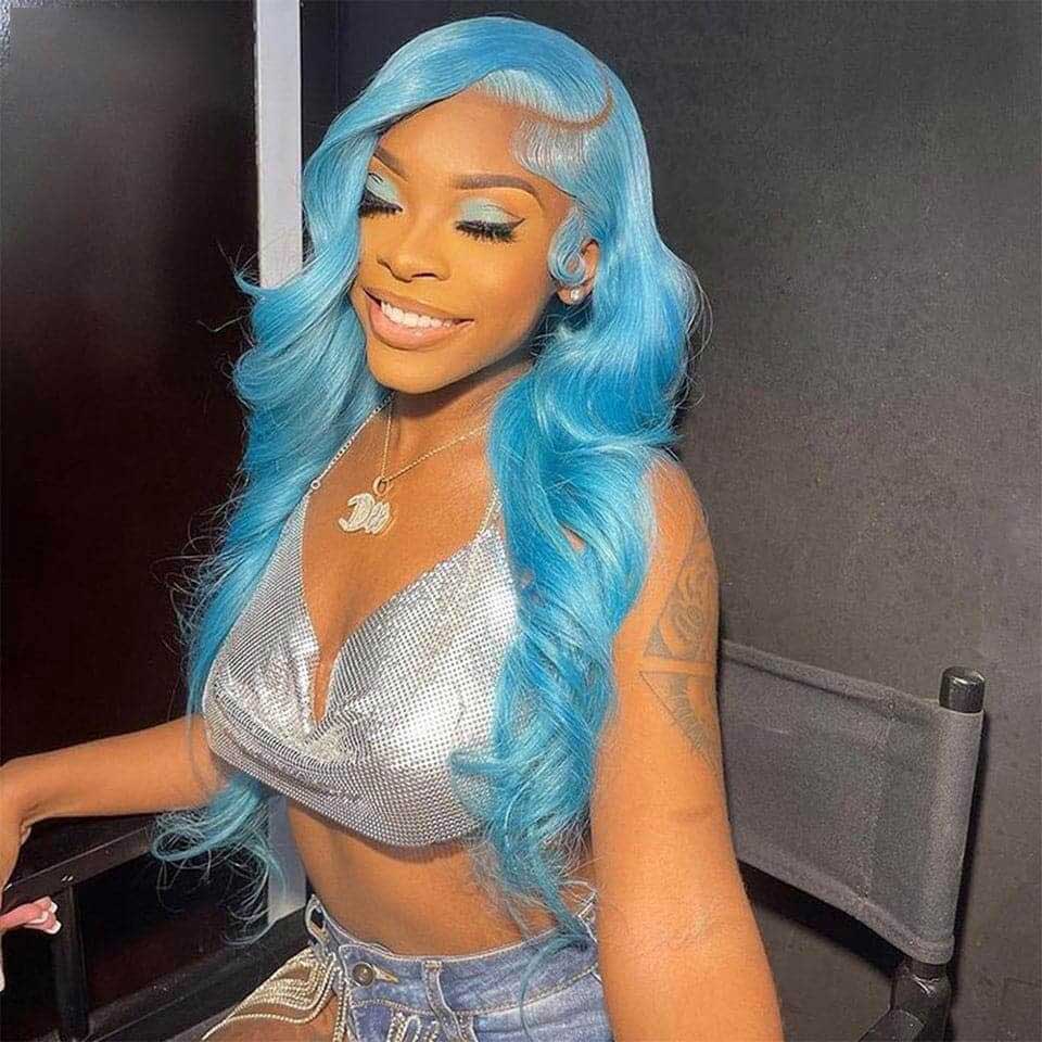 Ulike Lake Blue Bright Color Straight And Body Wave 13×4 Lace Front Wigs For Bold Look