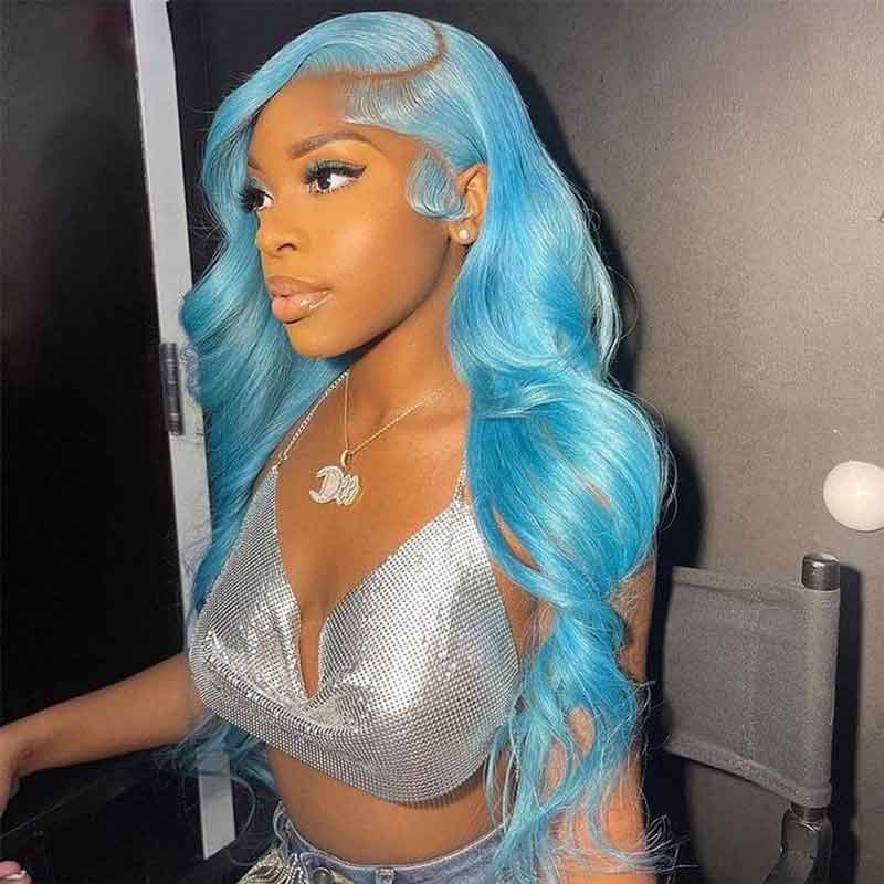 Ulike Lake Blue Bright Color Straight And Body Wave 13×4 Lace Front Wigs For Bold Look