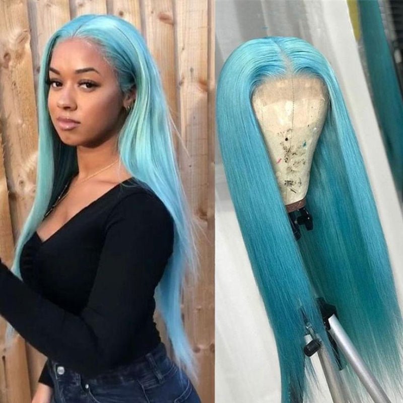 Ulike Lake Blue Bright Color Straight And Body Wave 13×4 Lace Front Wigs For Bold Look