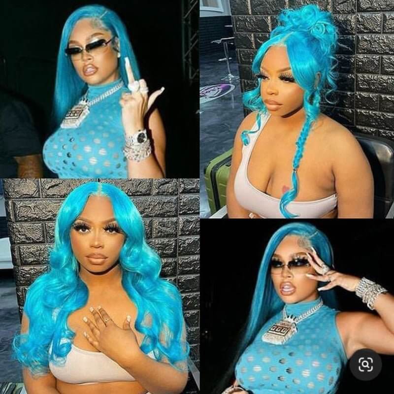 Ulike Lake Blue Bright Color Straight And Body Wave 13×4 Lace Front Wigs For Bold Look