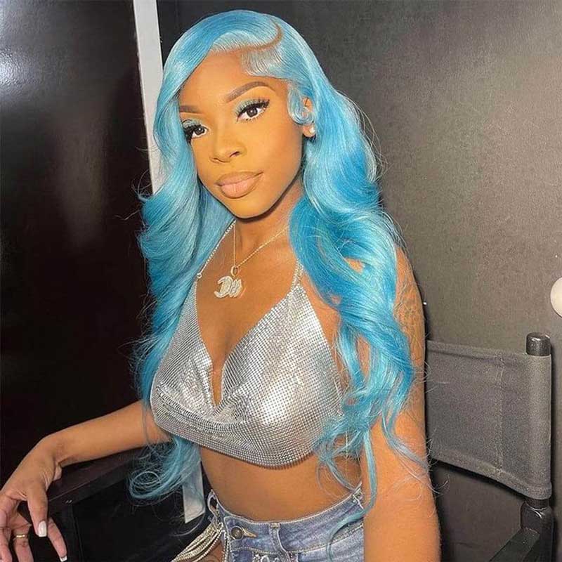 Ulike Lake Blue Bright Color Straight And Body Wave 13×4 Lace Front Wigs For Bold Look