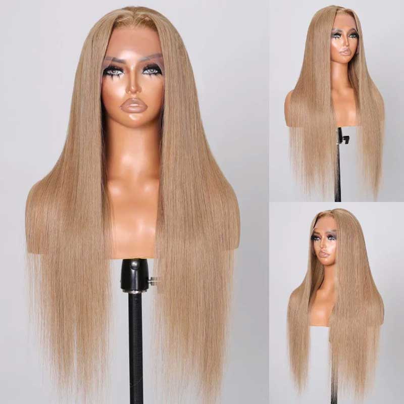 Ulike Light Flaxen Brown 13x4 Transparent Lace Front Wigs Human Hair Body Wave Wigs 180% Density