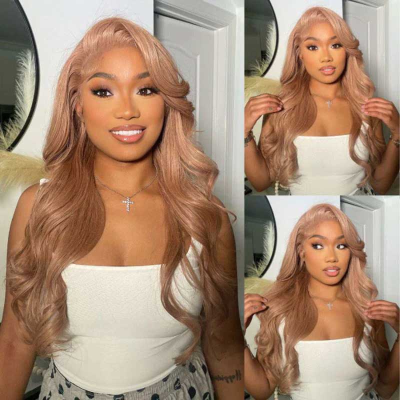 Ulike Light Flaxen Brown 13x4 Transparent Lace Front Wigs Human Hair Body Wave Wigs 180% Density